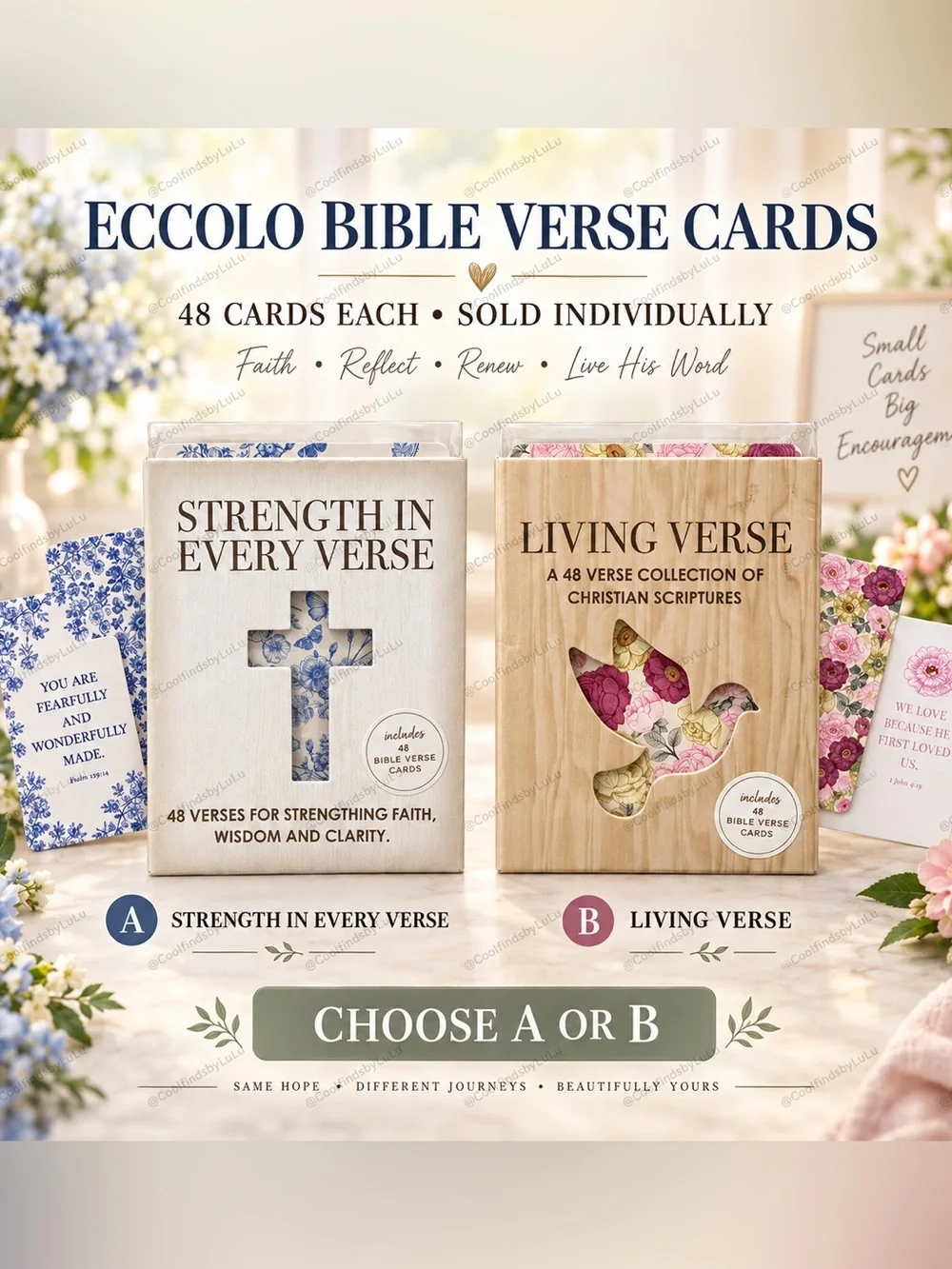 ECCOLO Bible Verse Card Collection featuring 48 inspirational scripture cards